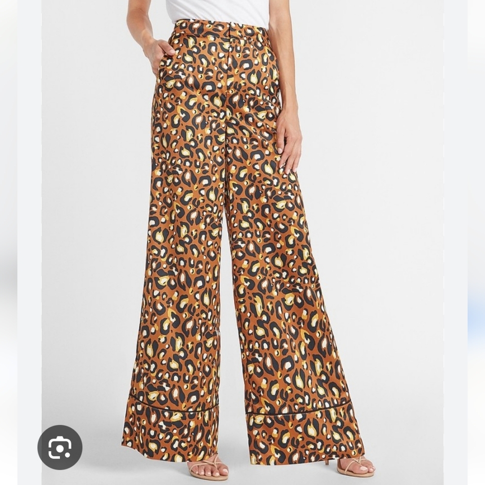 EXPRESS x LadyGang High Waisted Leopard Satin Wide Leg Pant
